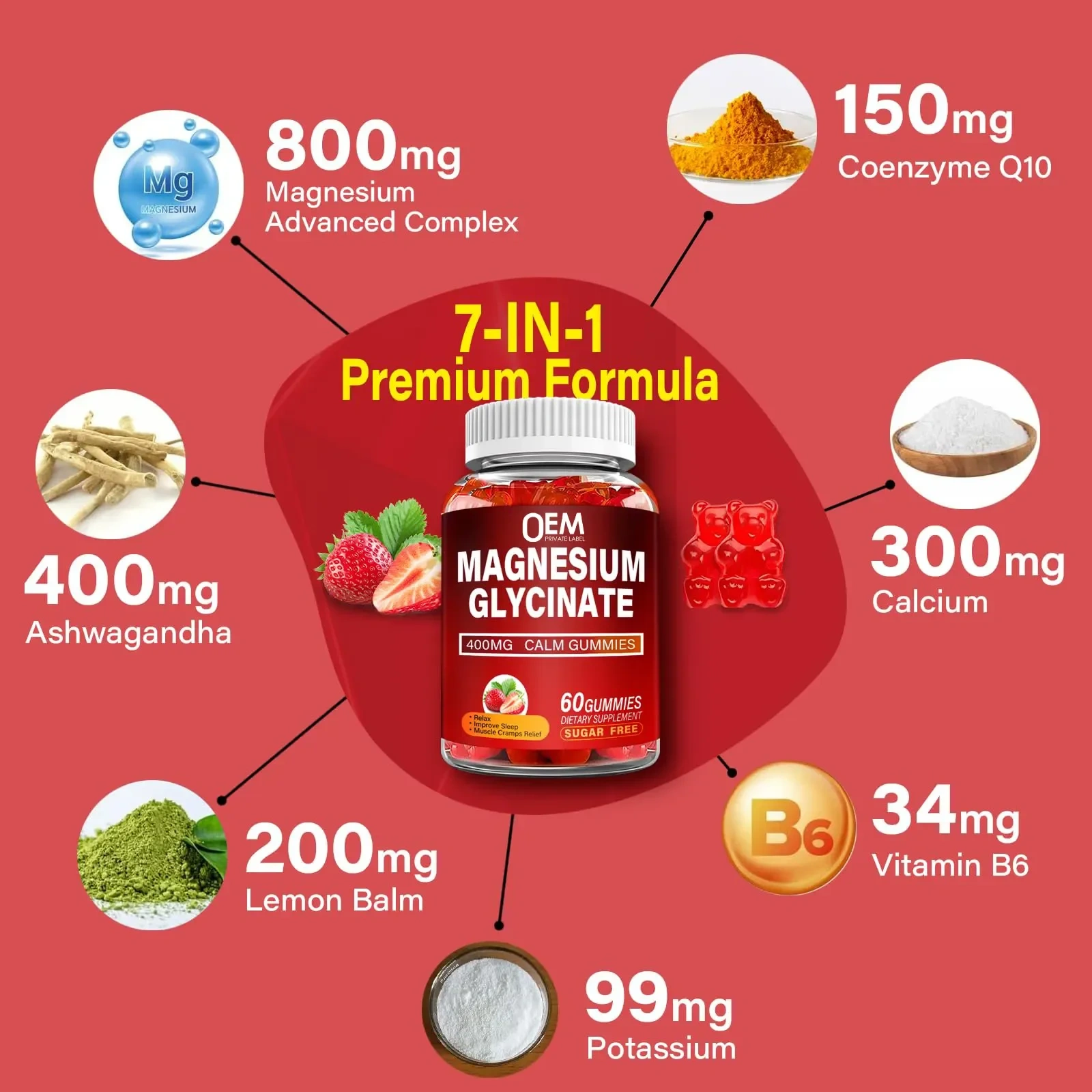 OEM Private Label Magnesium Complex Gummies Magnesium Citrate Magnesium Glycinate With Zinc Supplement for Calm Relaxation