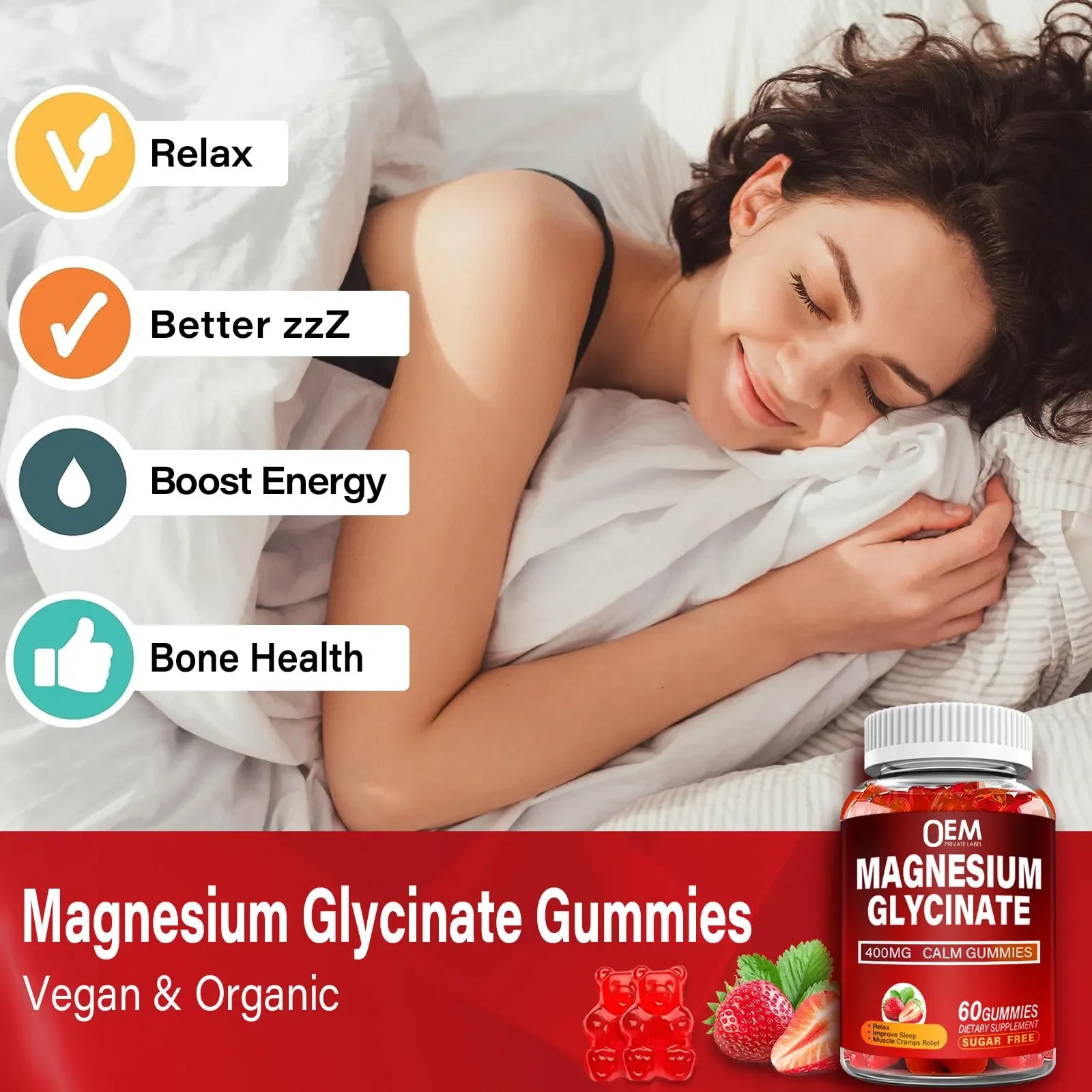 OEM Private Label Magnesium Complex Gummies Magnesium Citrate Magnesium Glycinate With Zinc Supplement for Calm Relaxation