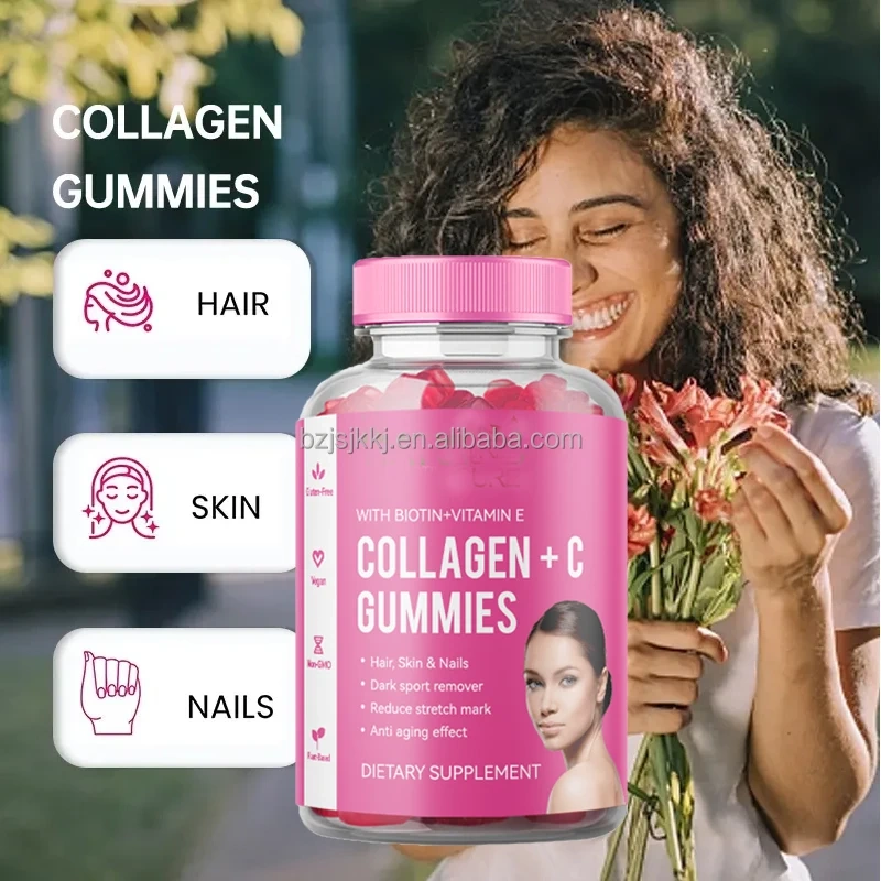 OEMHair Skin and Nails Gummy COLLAGEN GUMMIES With Biotin Vitamin Vegan  Skin Whitening Soft Candy for Brightening Lighten