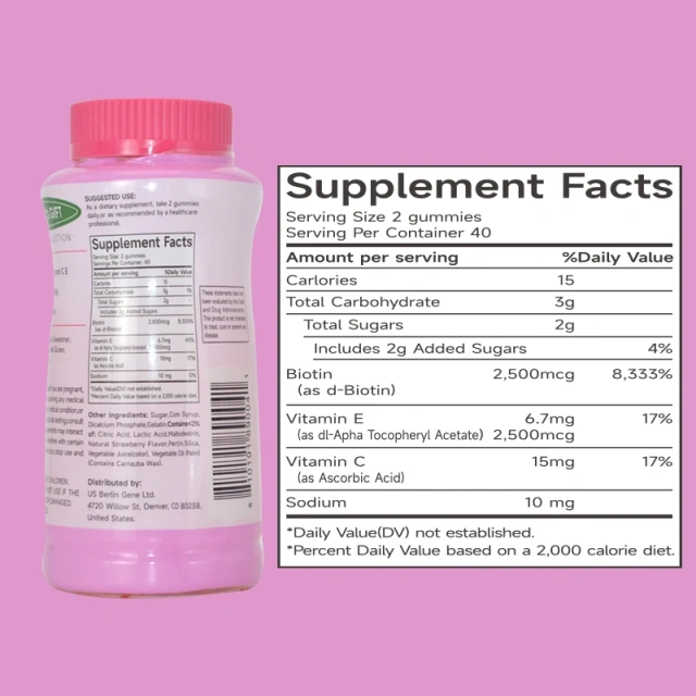 OEM ODM Strawberry Gummies With Vitamin for Women Supports Hair, Skin, and Nail Health Biotin Hair Nail Skin Growth Gummies