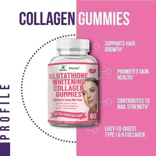 Private Label Natural L-G Lutathione Skin Lightening G Lutathione Reduced Whitening Skin Collagen Gummies