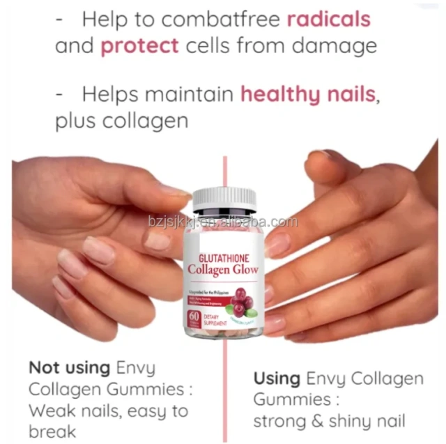 Hot Sale Anti Aging Formula Hydrolyzed Glutathione Collagen Glow Gummies Glowing Skin for Women in Philippine