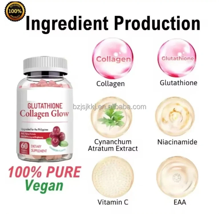 Hot Sale Anti Aging Formula Hydrolyzed Glutathione Collagen Glow Gummies Glowing Skin for Women in Philippine