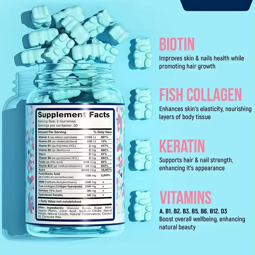WELLBODY OEM/ODM Hair Vitamins Gummies With Biotin and Collagen Candy Health Care Supplement Private Label