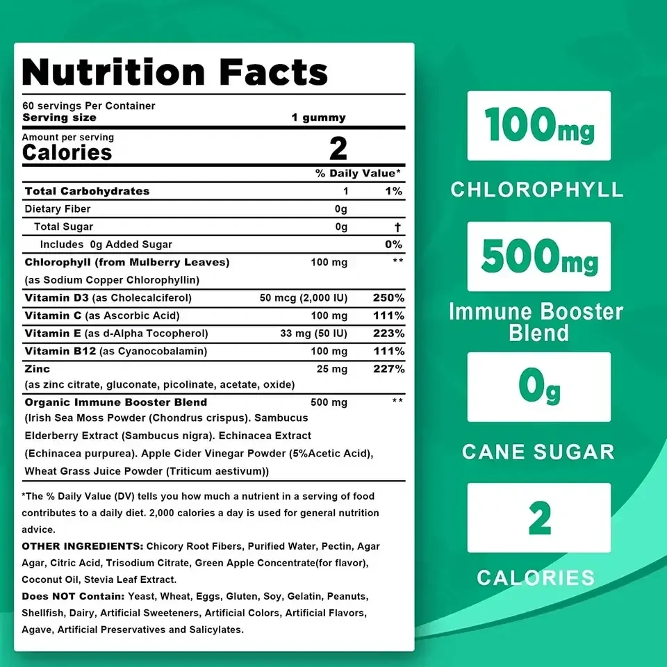 Natural Chlorophyll Liver Detox Healthcare Supplement Gummy Candy Boost Health Immunity Gummies Memory