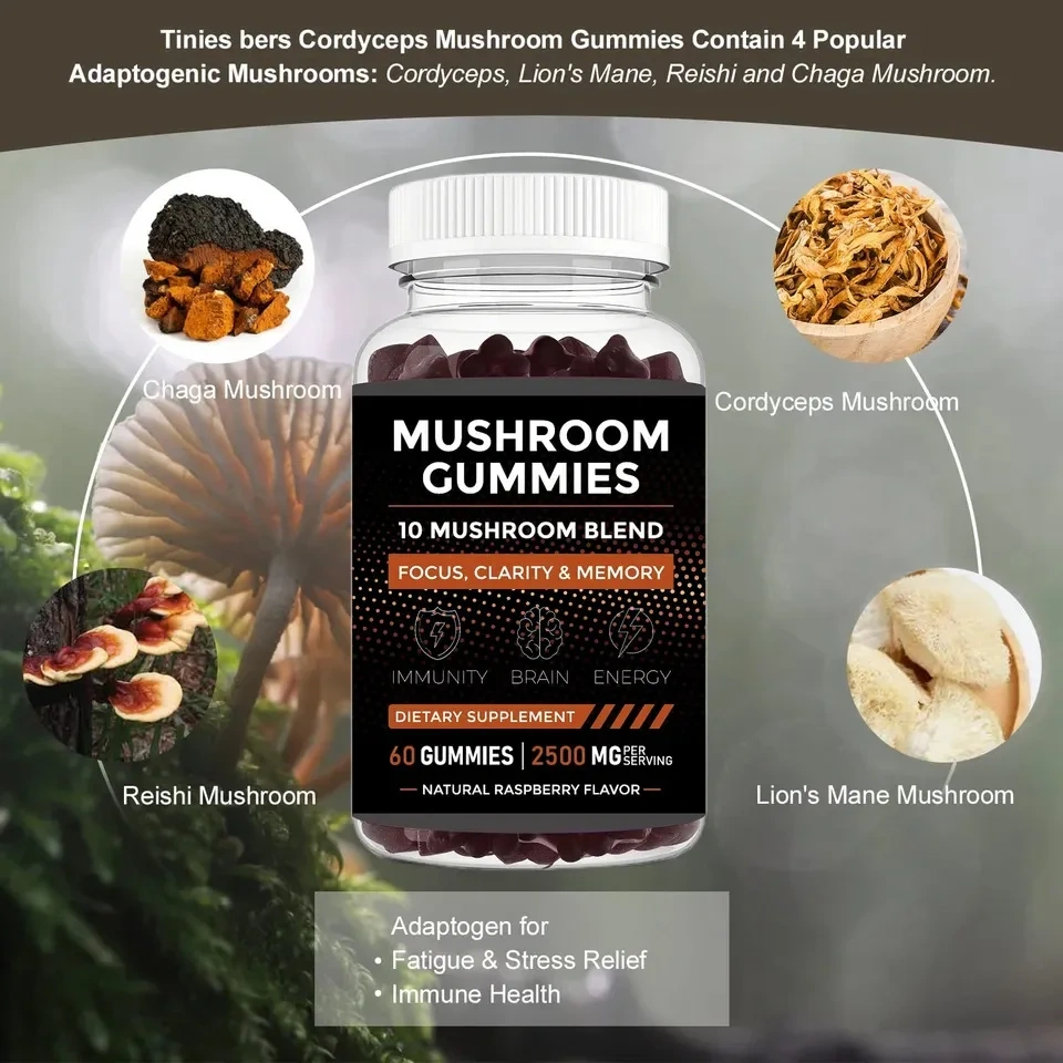 Green Mushroom Gummies Mushroom Complex Gummies Brain Booster Immune