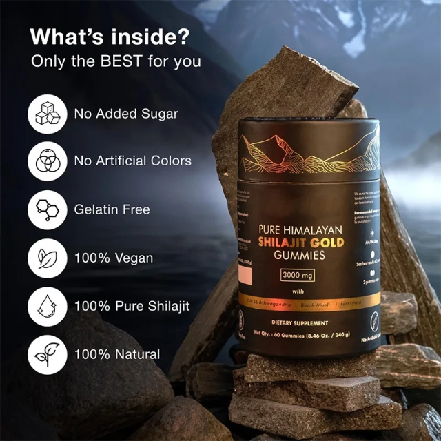 Organic himalayan shilajit gummies food grade supplement individually packaged no added ingredients raw shilajit