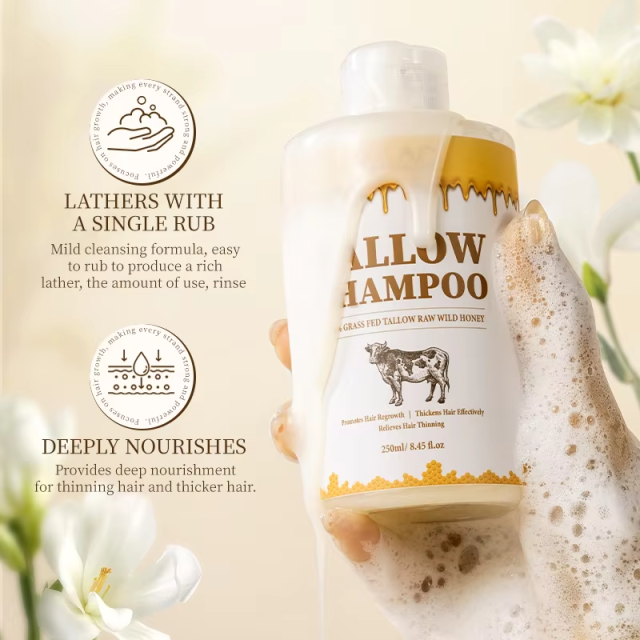 Private Label Hair Products Beef Tallow Shampoo Nourished Fuller Hair Regrowth Increasing Volume Silicone Hair Growth Shampoo