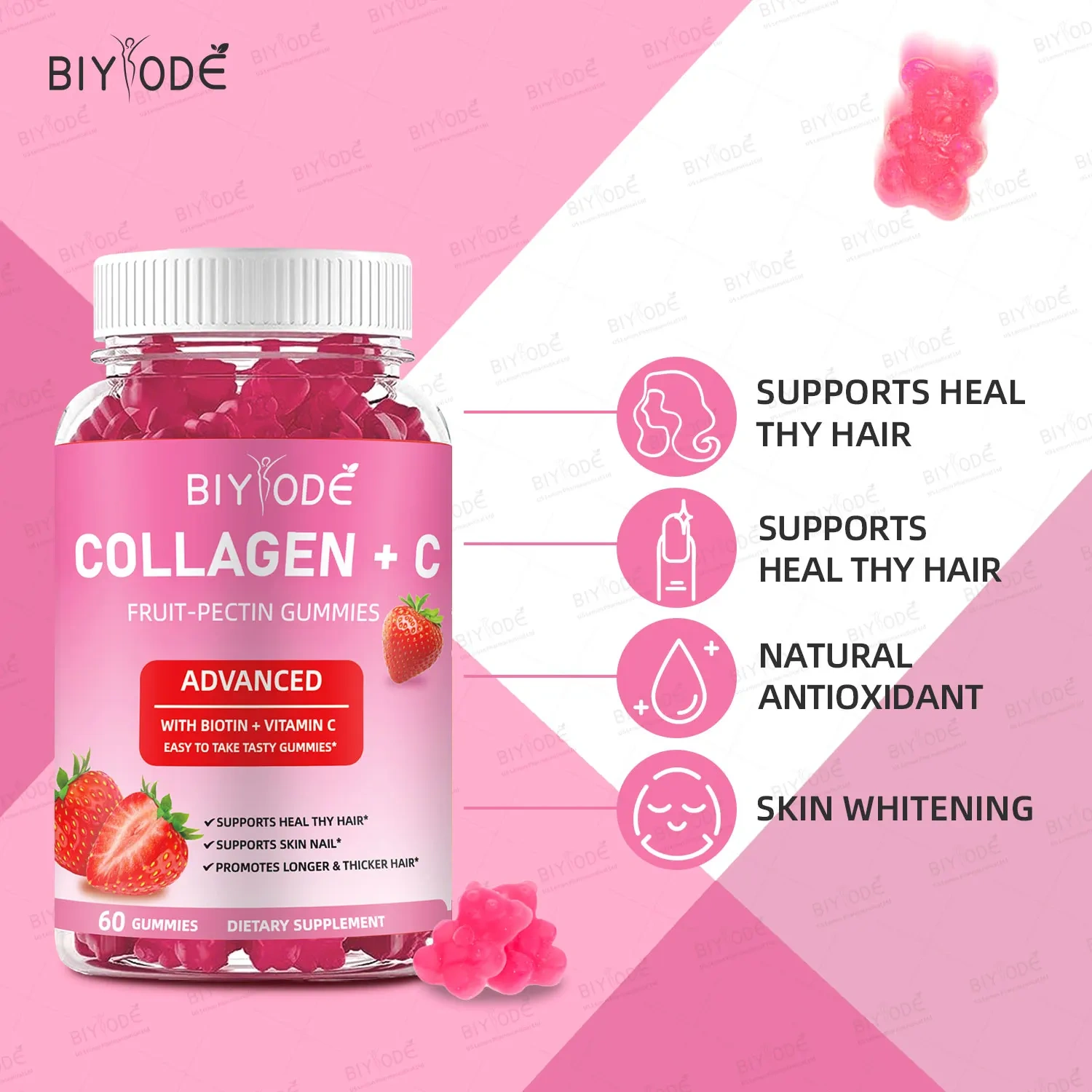 Jiabeikang Factory Vitamin and Supplement Wholesale Organic Multivitamins Skin Hair Nails Health Collagen+C Fruit-Pectin Gummies
