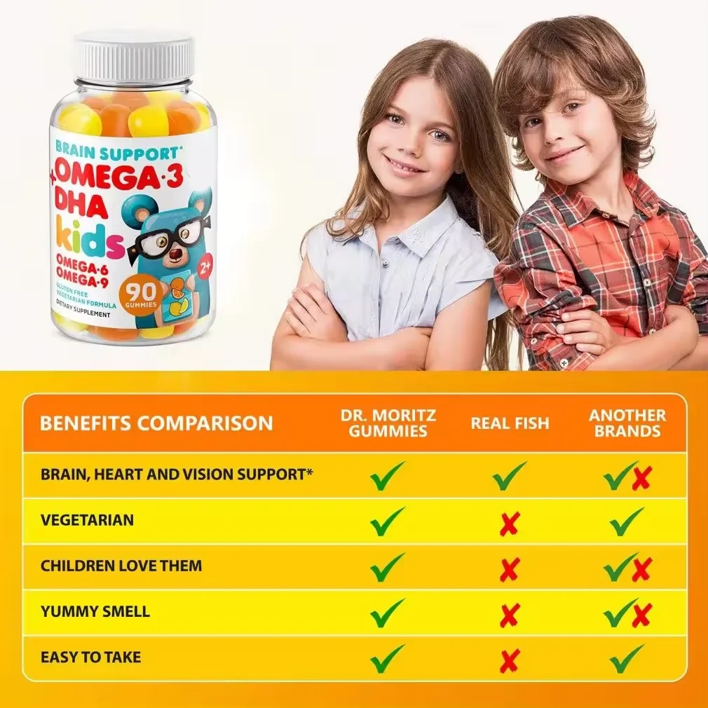 WELLBODY Halal Natural Organic Omega 3 DHA Kids Gummies for Vitamin and Brain Support | Private Label Factory Supply