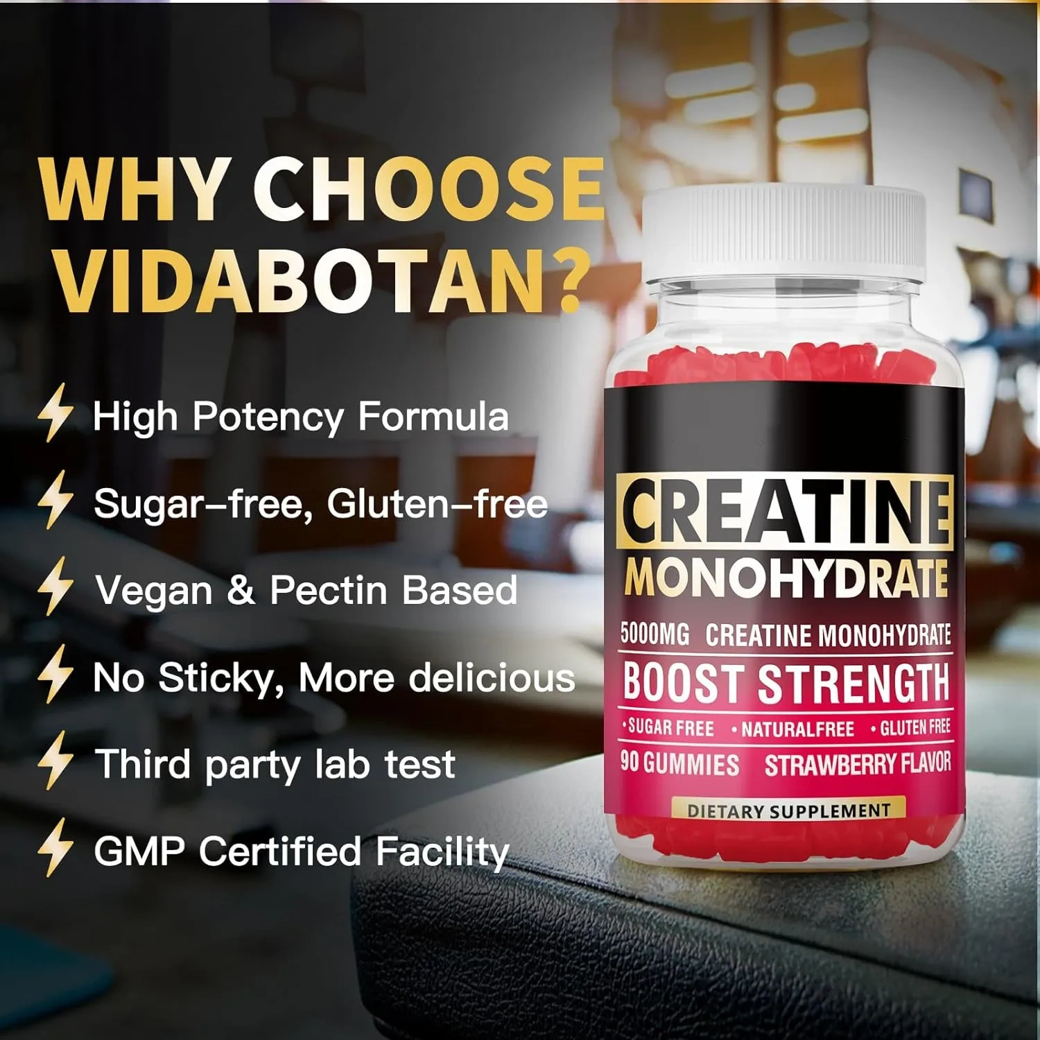 OEM Hot Sale Creatine Monohydrate Gummies 5000mg for Men & Women Chewables Creatine Monohydrate for Muscle Strength 90 Counts