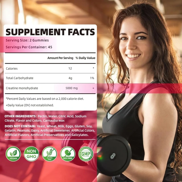 OEM Hot Sale Creatine Monohydrate Gummies 5000mg for Men & Women Chewables Creatine Monohydrate for Muscle Strength 90 Counts