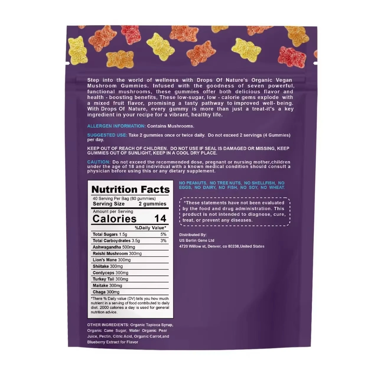 OEM Hot Sale Lion'Mane Ashwagandha Mushroom Gummies Premium Healthcare Supplements