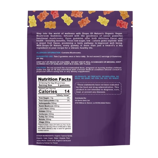OEM Hot Sale Lion'Mane Ashwagandha Mushroom Gummies Premium Healthcare Supplements
