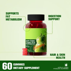 Organic Non-GMO Sugar-Free Apple Cider Vinegar Gummies B12 Vitamin C Herbal Extract Supplement for Digestion Energy Immune