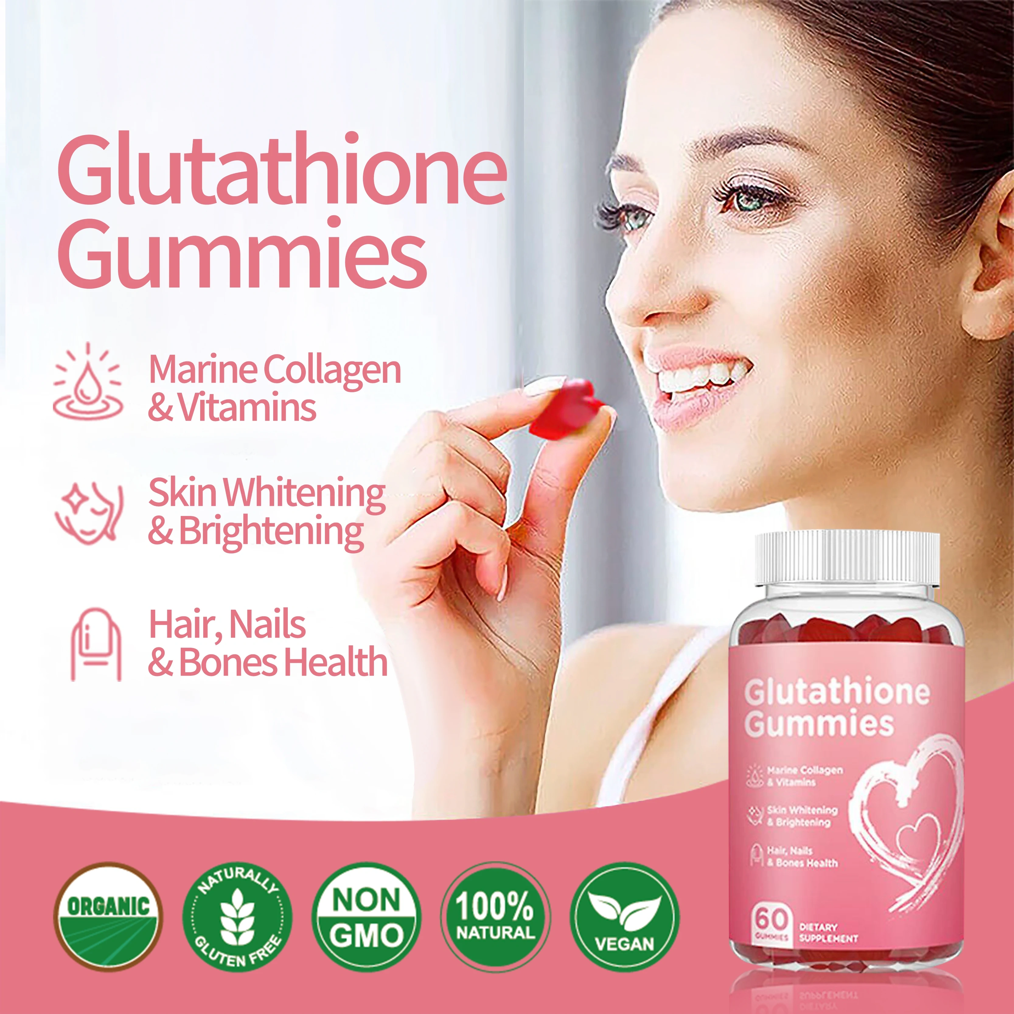 OEM Private Label Gluta Skin Gummies Whitening Glow Brightening Acne Marks Light Spot Collagen Adults