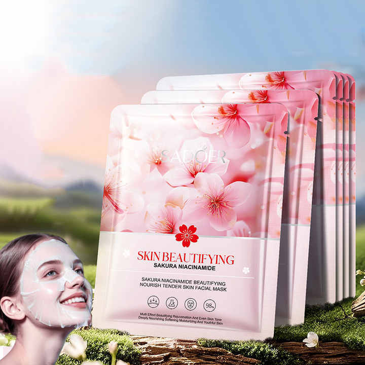 OEM SADOER Factory Price Korean Skin Care Sakura Nicotinamide Whitening Nourishing Moisturizing Facial Mask Wholesale