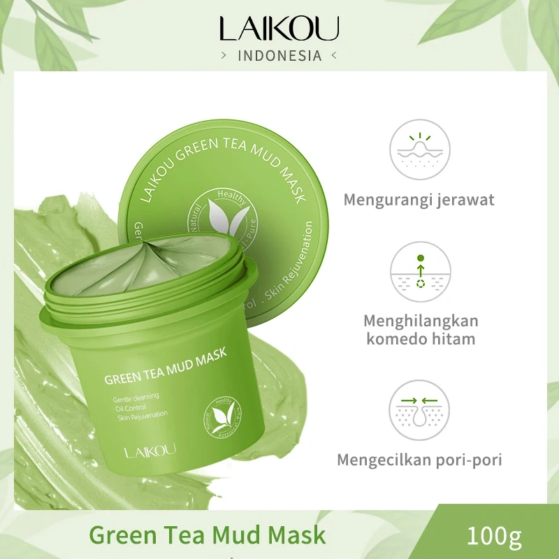 LAIKOU Face Skin Care Beauty Private Label Pore Minimize Brightening Maskss Organic Green Tea Dead Sea Mud Facial Clay Mask