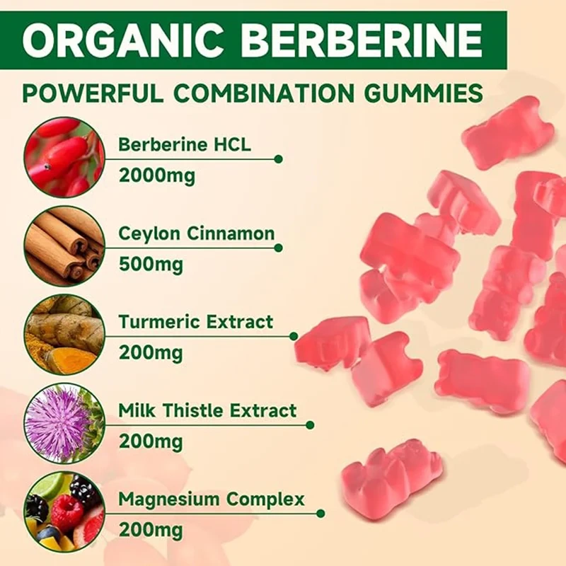 OEM HCL Supplements Berberine Complex HCL Gummy Turmeric Ceylon Cinnamon Berberine Gummies