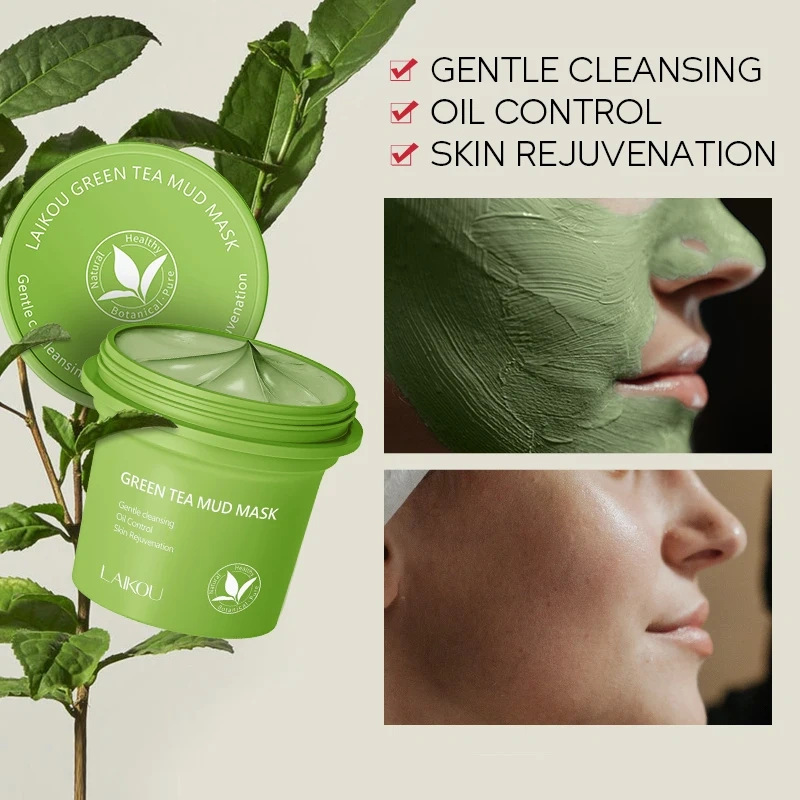 LAIKOU Face Skin Care Beauty Private Label Pore Minimize Brightening Maskss Organic Green Tea Dead Sea Mud Facial Clay Mask