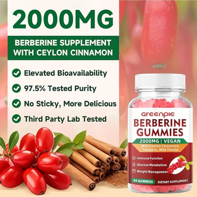 OEM HCL Supplements Berberine Complex HCL Gummy Turmeric Ceylon Cinnamon Berberine Gummies