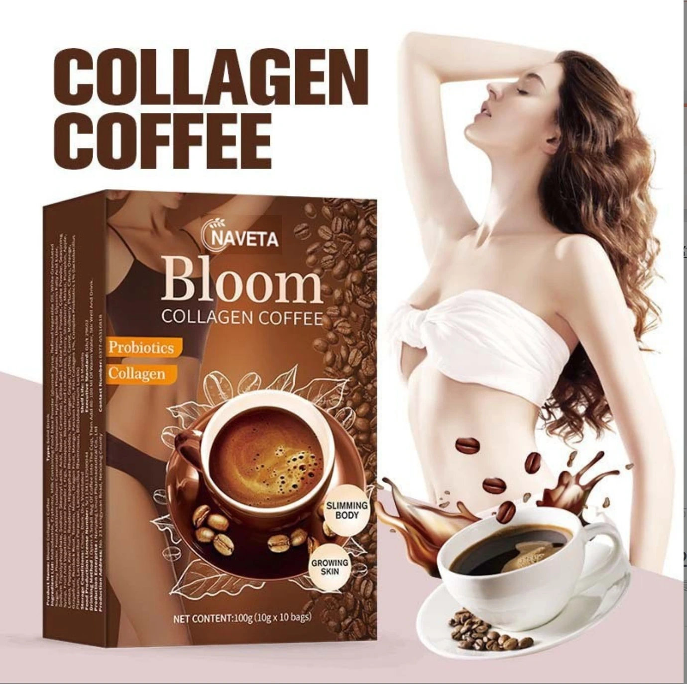 L-Carnitine Instant Coffee Black Chocolate & Sugar Flavored Powder Form with Slimming Feature Foreign Trade Box Packaging Bag