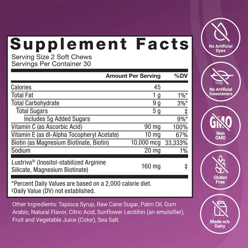 Hot Selling New Product Hair Growth Vitamins Promote Thicker Stronger Hair for Women Biotin Supplement Hair Growth Soft Chews