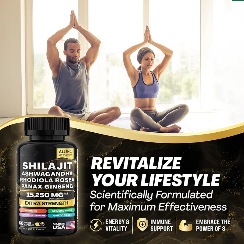 OEM Factory Custom Pure Himalayan Herbal Supplements Ashwagandha Rhodiola Rosea Panax Ginseng Complex Shilajit Capsules