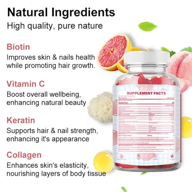 Wholesale Collagen Gummies Vitamin Biotin Supplement Improve Hair Skin and Nails Gummies Vitamin Kollagen Collagen Gummies