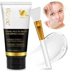IKZEE 75ml Facial Smoothing Firming Deep Hydrating Snail Mucin Night Wrapping Mask Private Label Peel Off Collagen Facial Mask