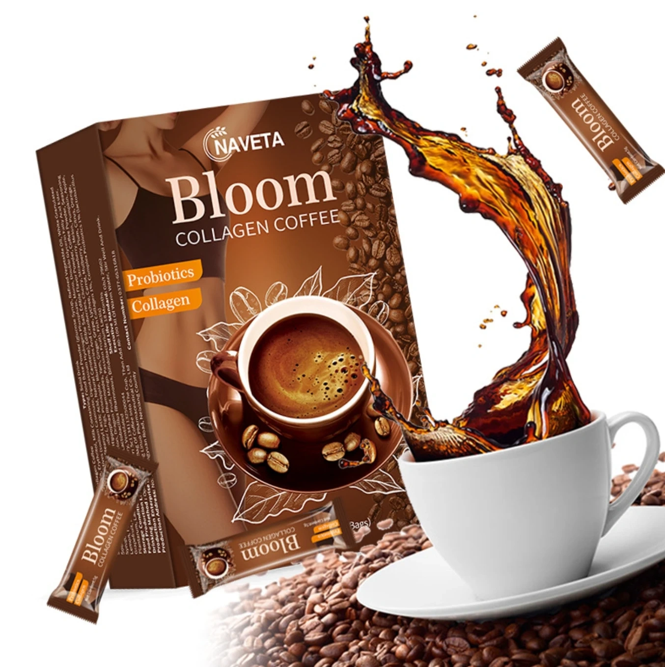 L-Carnitine Instant Coffee Black Chocolate & Sugar Flavored Powder Form with Slimming Feature Foreign Trade Box Packaging Bag