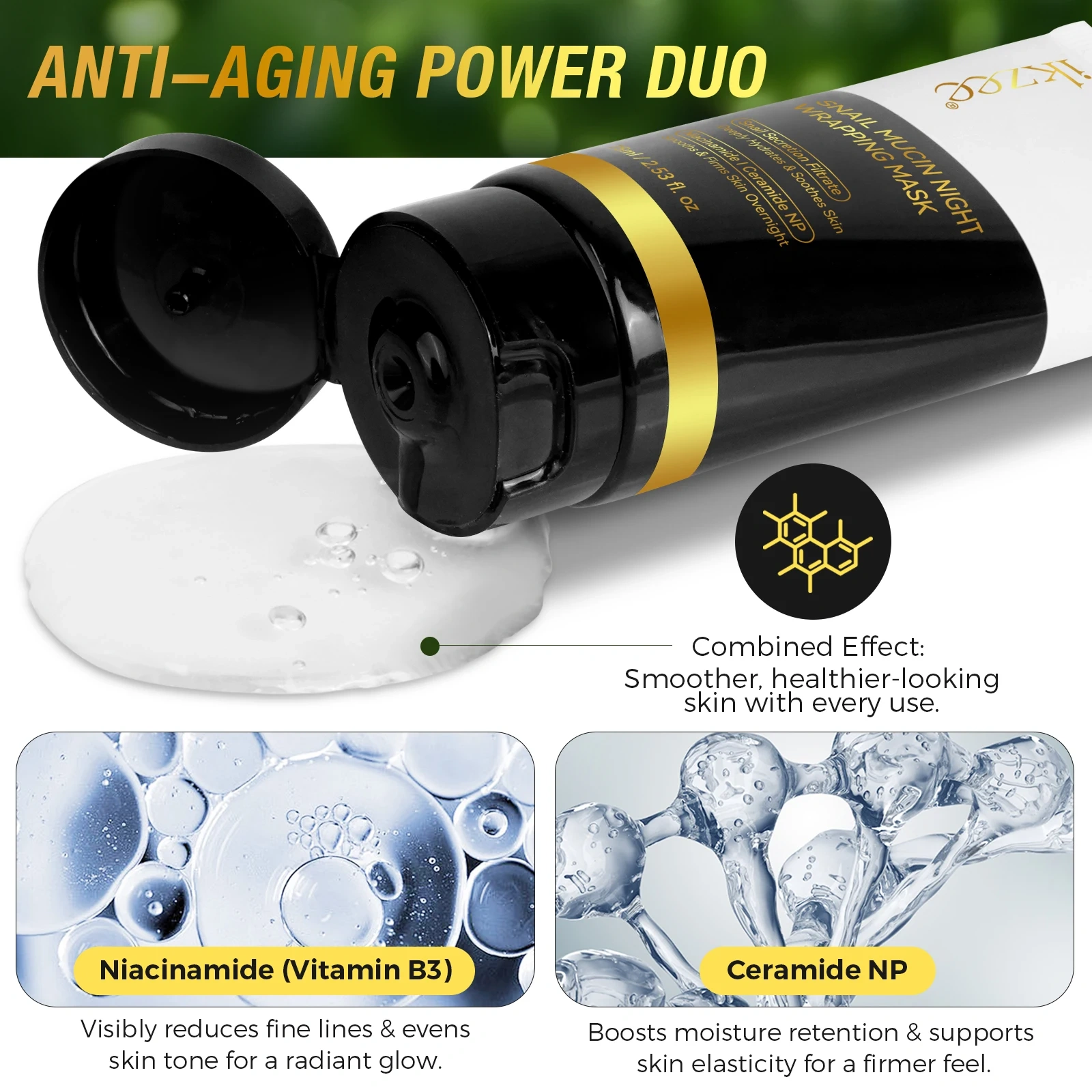 IKZEE 75ml Facial Smoothing Firming Deep Hydrating Snail Mucin Night Wrapping Mask Private Label Peel Off Collagen Facial Mask