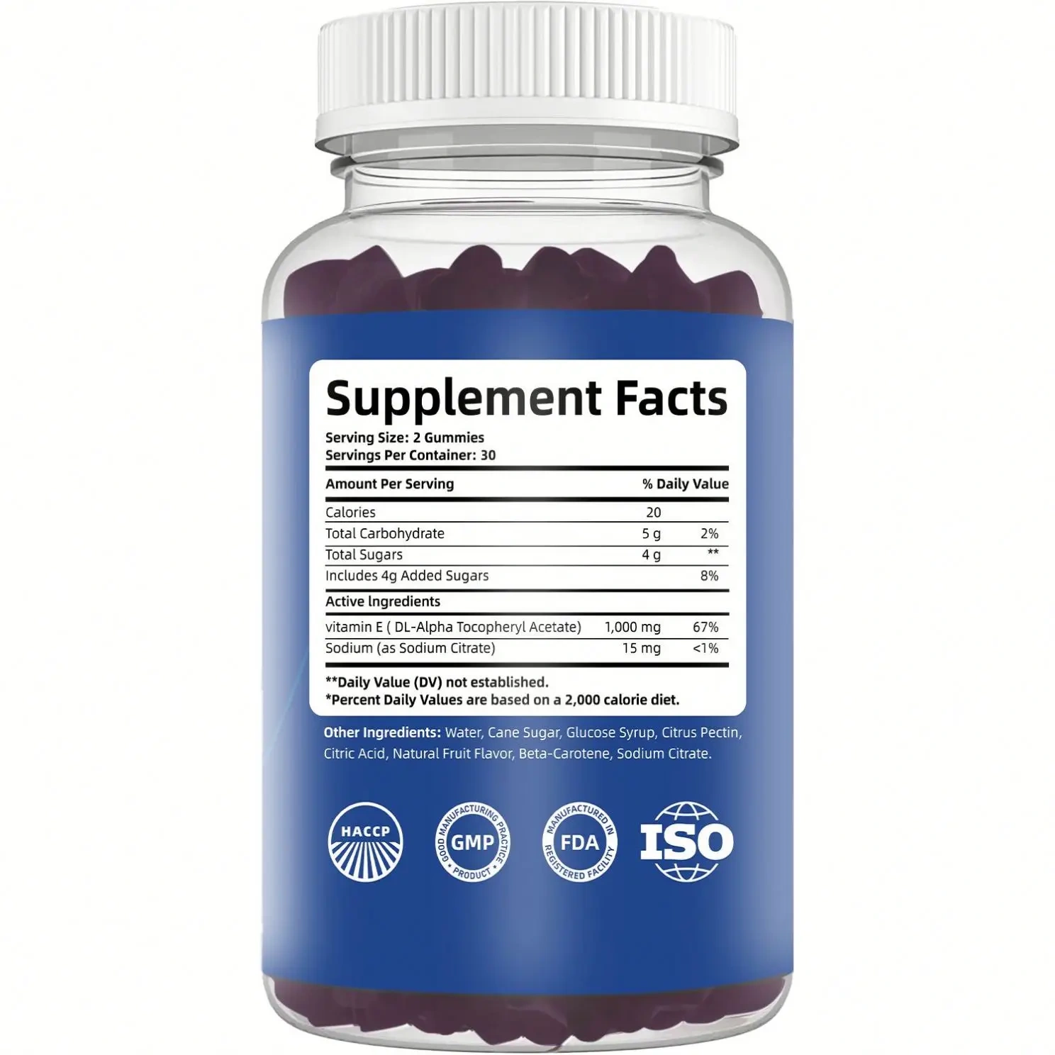 OEM Antioxidant Supplements Natural Blueberry Flavor Vitamin E Gummies Eye Health and Immune Function Support for Adults