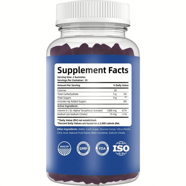 OEM Antioxidant Supplements Natural Blueberry Flavor Vitamin E Gummies Eye Health and Immune Function Support for Adults