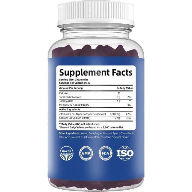 OEM Antioxidant Supplements Natural Blueberry Flavor Vitamin E Gummies Eye Health and Immune Function Support for Adults