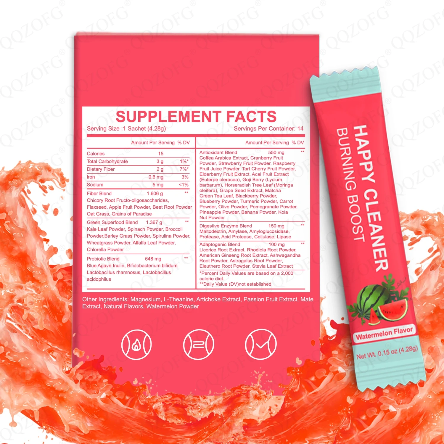 OEM Hot Sale Burning Boost Fruits and Vegetables Extract Watermelon Flavor Happy Cleaner Powder for Adult
