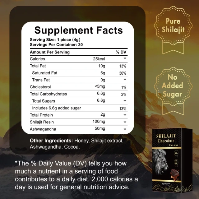 OEM Purest Himalayan Shilajit  Chocolate ,100% Pure Shilajit,Enhances Stamina &Athletic Performance,Shilajit Chocolate for Adult