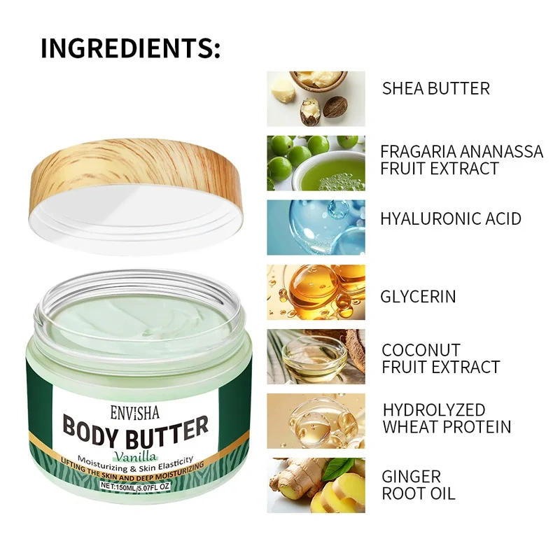 Vanilla Body Butter Cream Cross Border Moisturizing Firming Body Lotion in Stock Custom Logo Skin Moisturizing Lightening Cream