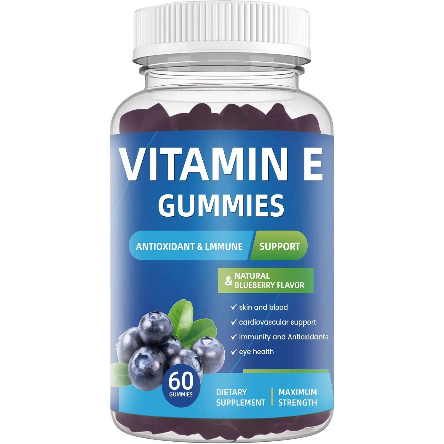 OEM Antioxidant Supplements Natural Blueberry Flavor Vitamin E Gummies Eye Health and Immune Function Support for Adults