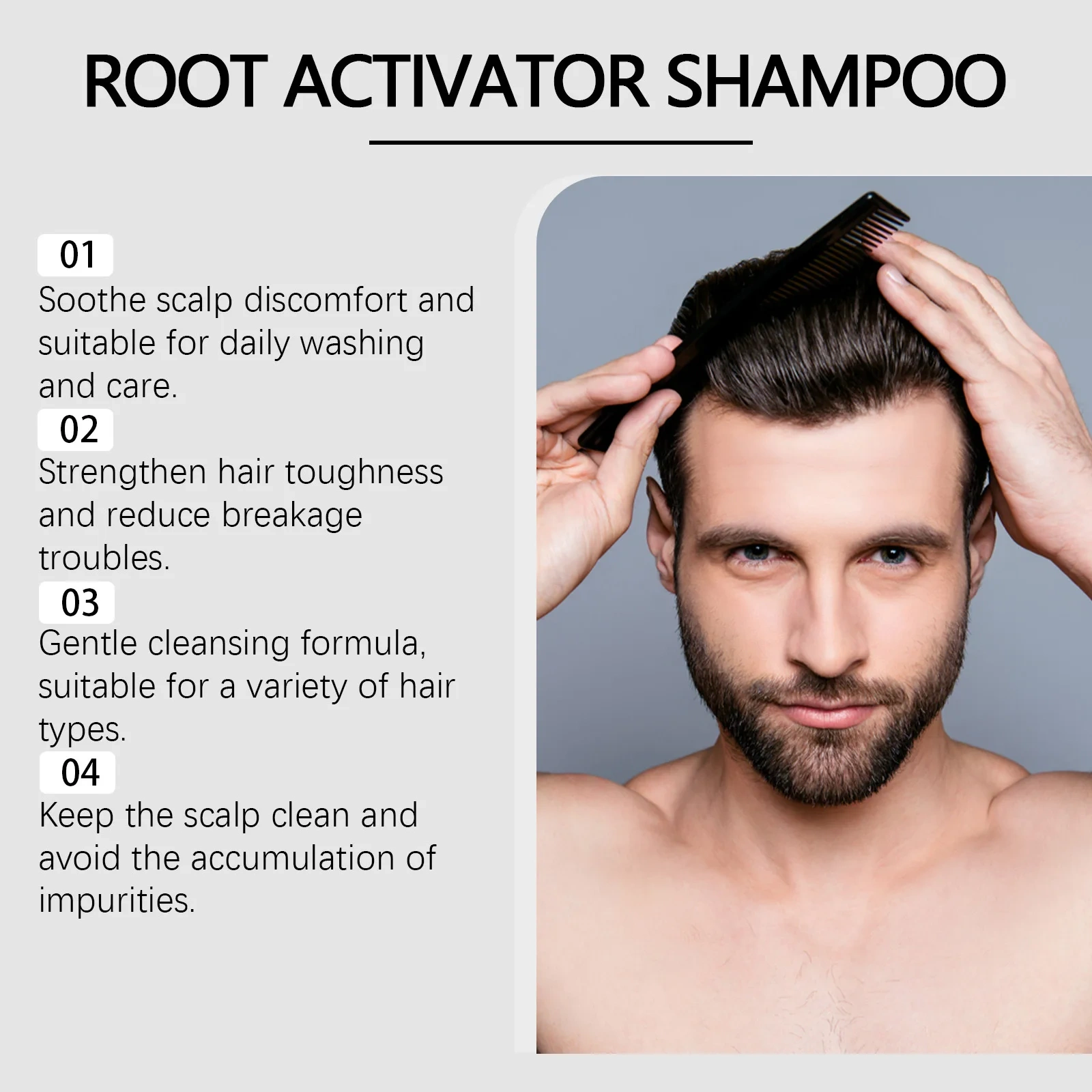 Private Logo Deep Cleansing Hair Shampoo for Men Moisturizing Hair Root Oil-control Refreshing Smoothing Hair Product