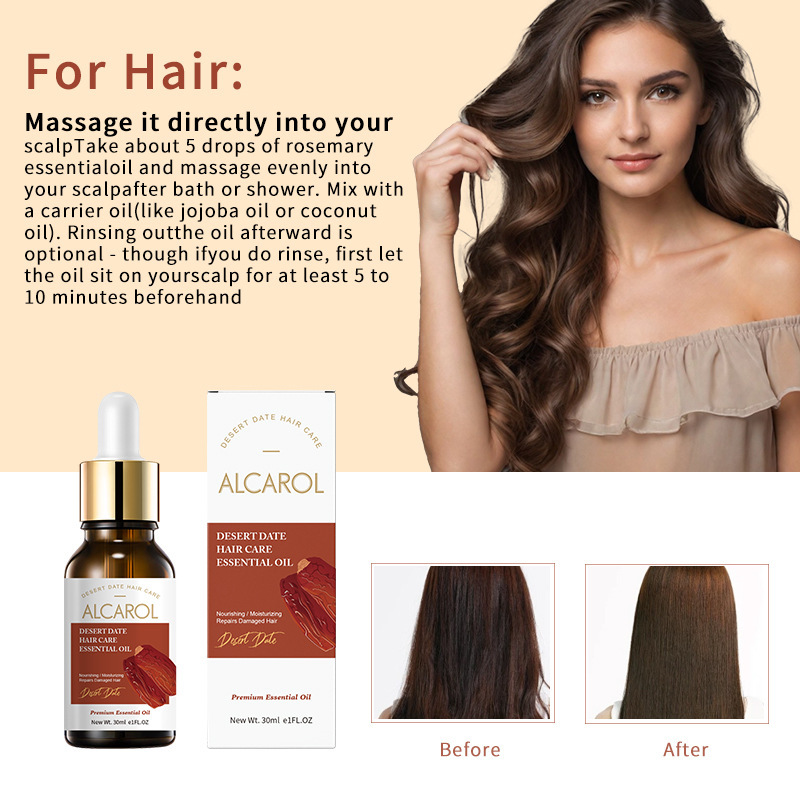 Private Logo Organic Desert Dates Hair Essential Oil Hair Growth Serum for Regrowth Nourishing Moisturizing Refreshing Hair Care