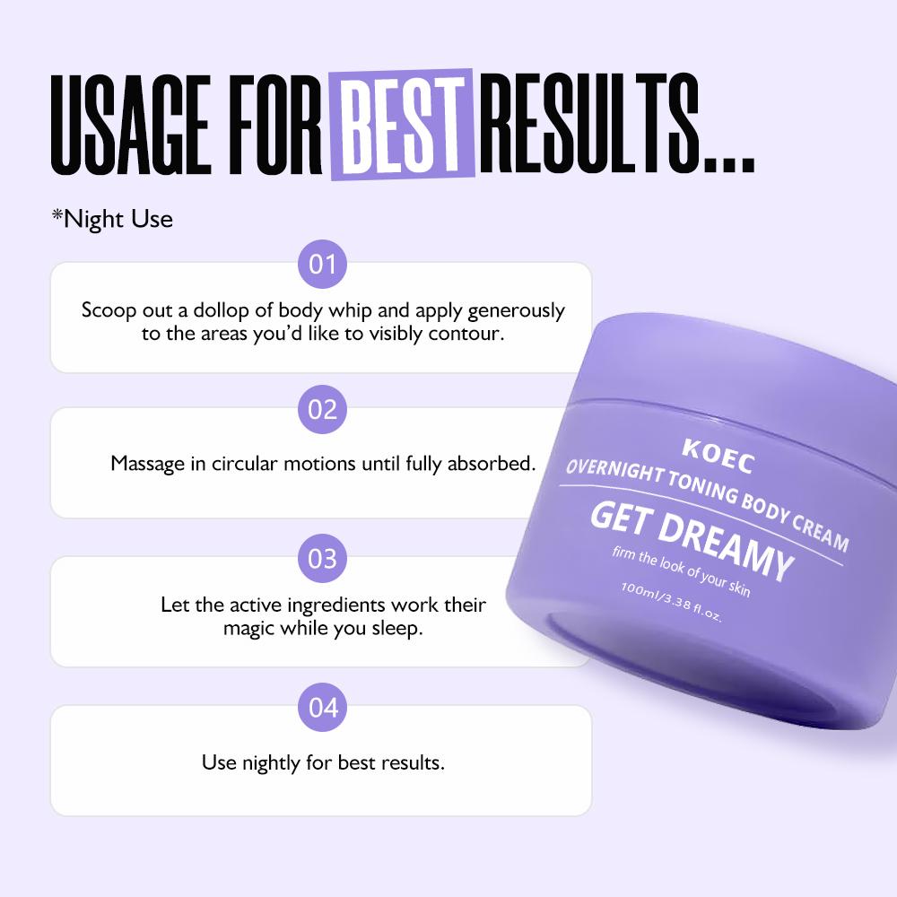 Overnight Toning Whip Body Cream KOEC 100ml Firming Tightening Nourishing Body Lotion for Loose Skin Tiktok Hotsale Body Butter