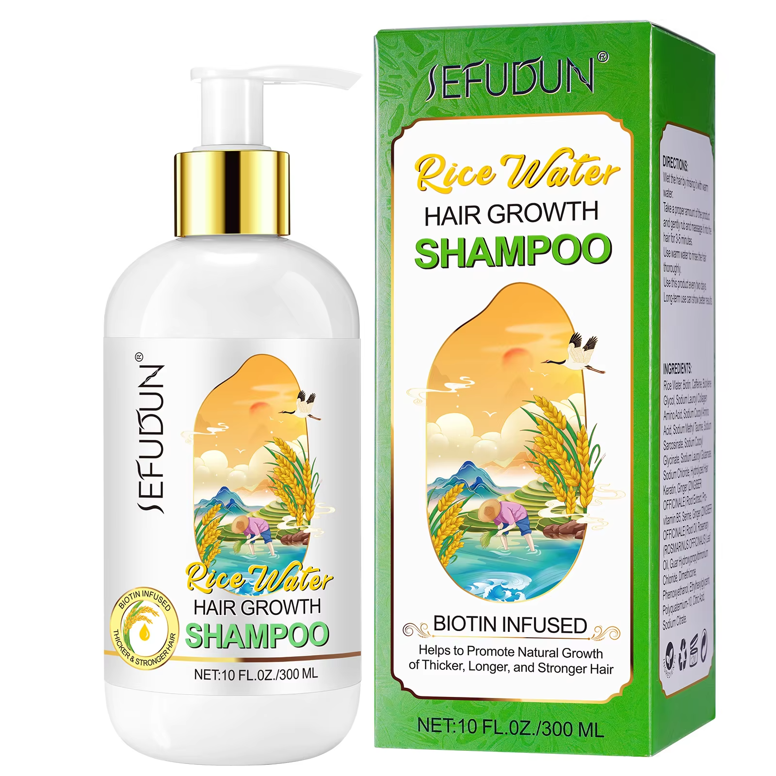 Private Label Prevent Hair Loss Stronger Hair Shampoo Pure Organic Sulphate Free Rice Water Hair Growth Shampoo