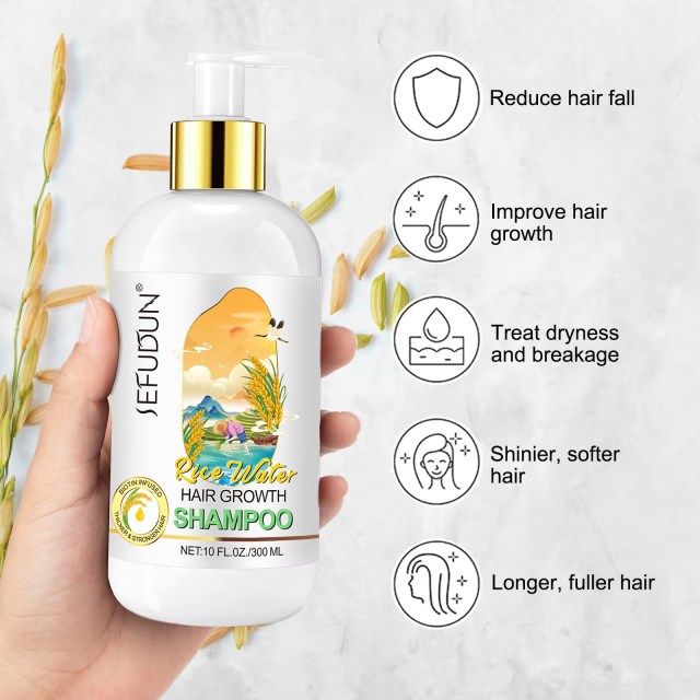 Private Label Prevent Hair Loss Stronger Hair Shampoo Pure Organic Sulphate Free Rice Water Hair Growth Shampoo