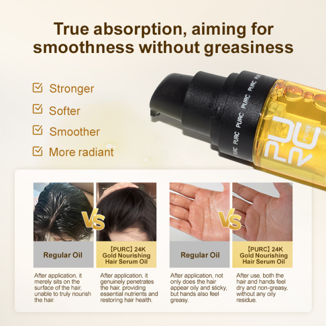 Hot Selling 24k Gold Nourishing Hair Care Oil Private Label Long-lasting Moisturizing Smoothing Shiny Soft Repair Hair  Oil
