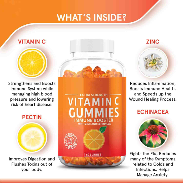 OEM Private Label Vitamin C Gummies Orange Skincare Supplement for Adults and Newborns Skin Whitening and Brightening