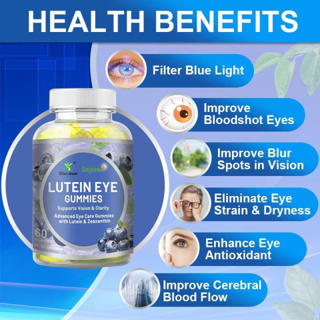 100% Natural Blueberry Lutein Gummies Vitamins for Eye Health Supports Eye Sight Relieves Eye Fatigue in Adults and Children