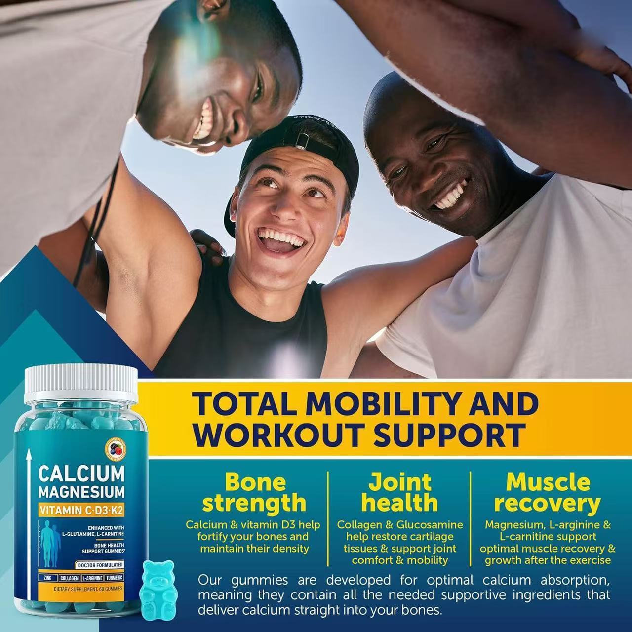 OEM Manufacturer Herbal Calcium Supplement Bone Strength Support Gummies with Vitamins D3, K2, and Magnesium