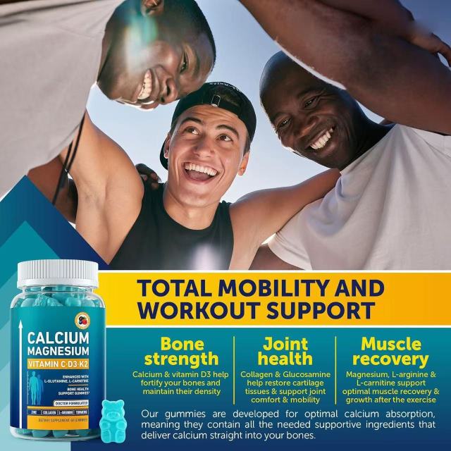 OEM Manufacturer Herbal Calcium Supplement Bone Strength Support Gummies with Vitamins D3, K2, and Magnesium
