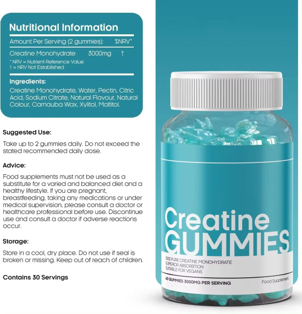 Private Label OEM Creatine Monohydrate Gummies 5000mg Pre Workout Energy Sports Nutrition Supplements Gummies for Muscle Growth